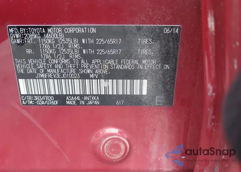 2014 Toyota Rav4 Le from USA, damaged, VIN JTMBFREV3EJ010023